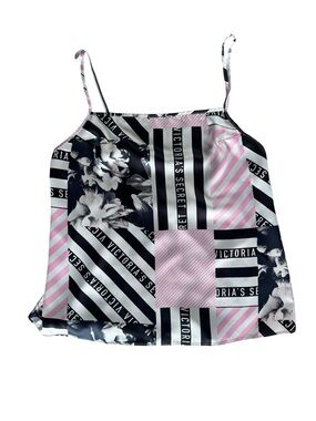 Victoria’s Secret Satin Cami Top Logo Floral Stripe Print XS Y2K NWOT